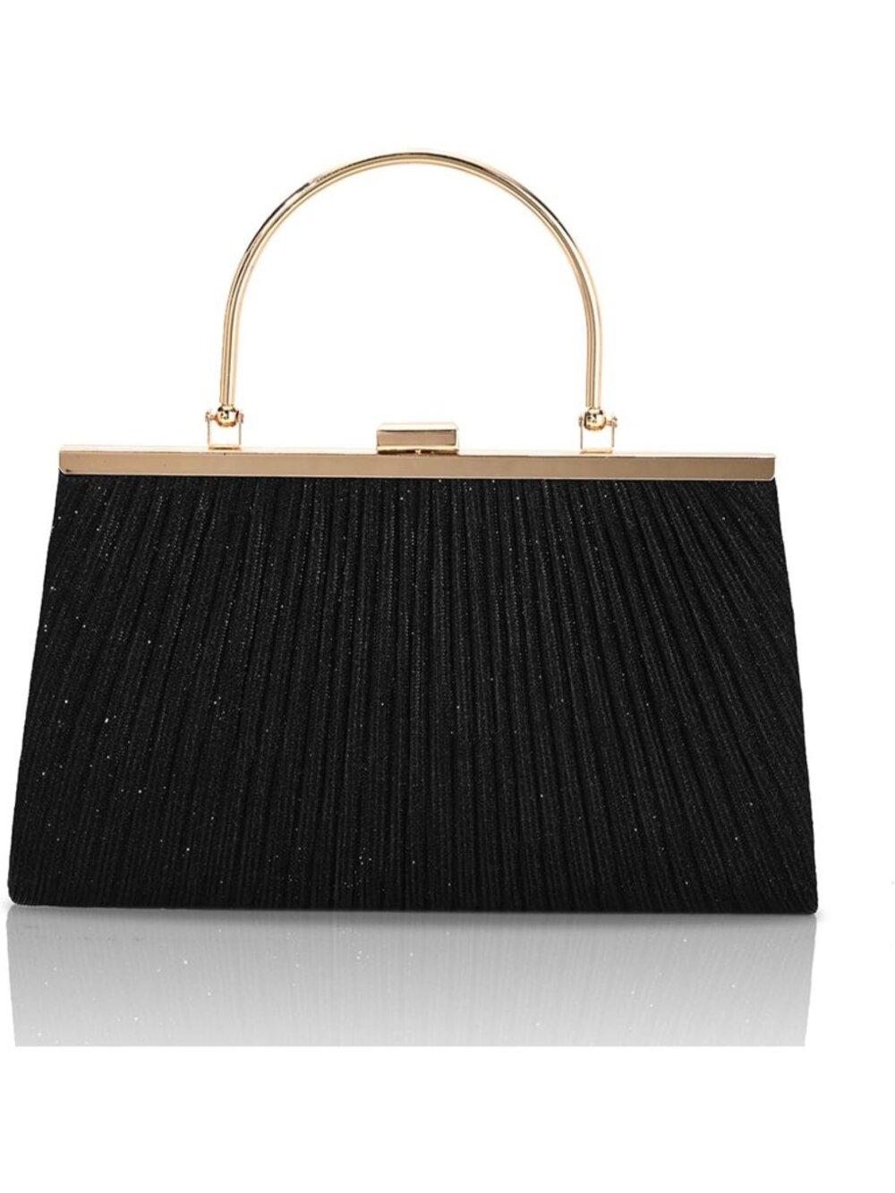 Women's Black F Glitter Pleated Clutch Purse Sparkly Wedding Evening Bag